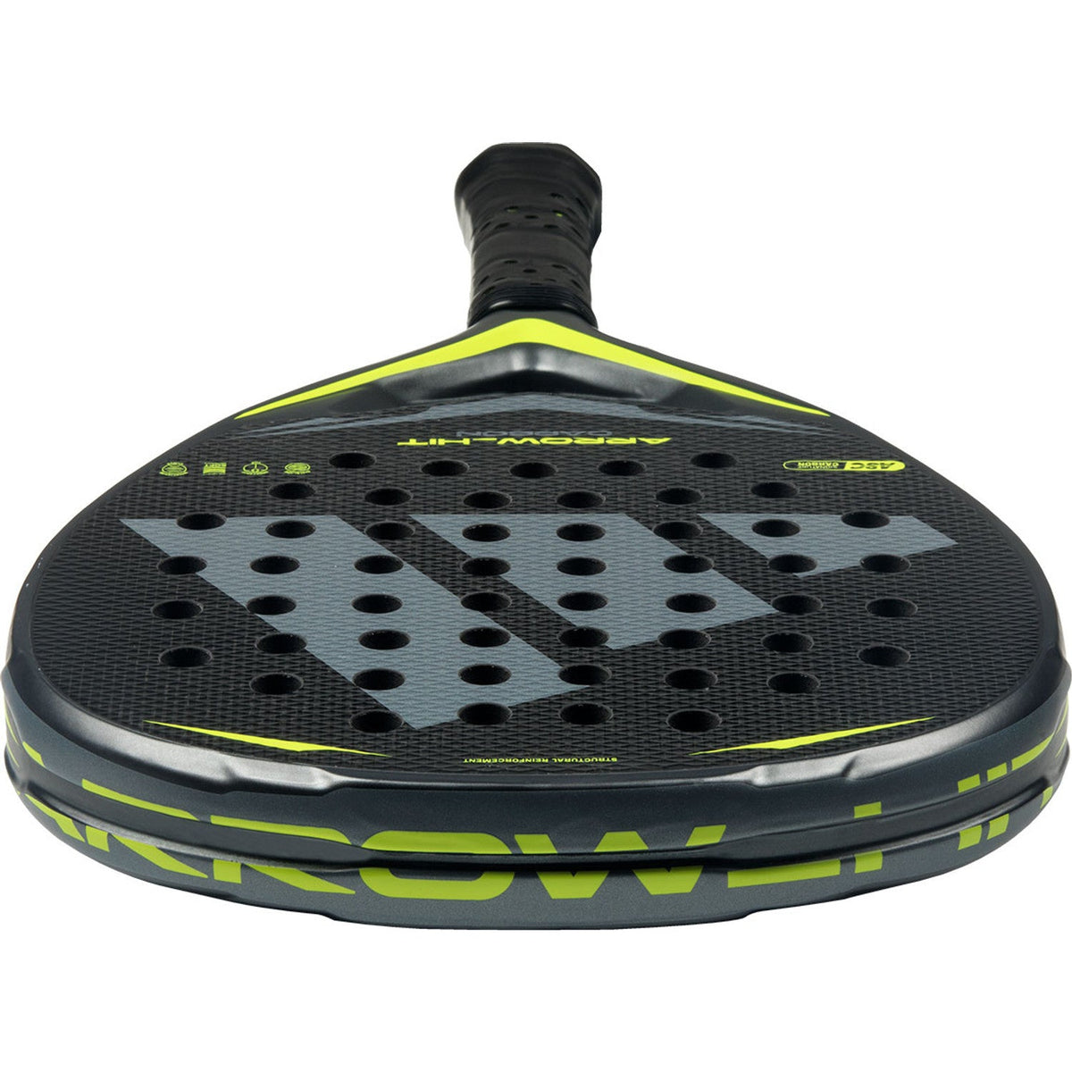 Bovenaanzicht van de Adidas Arrow Hit Carbon 2026 met Arrow-opdruk op de framerand