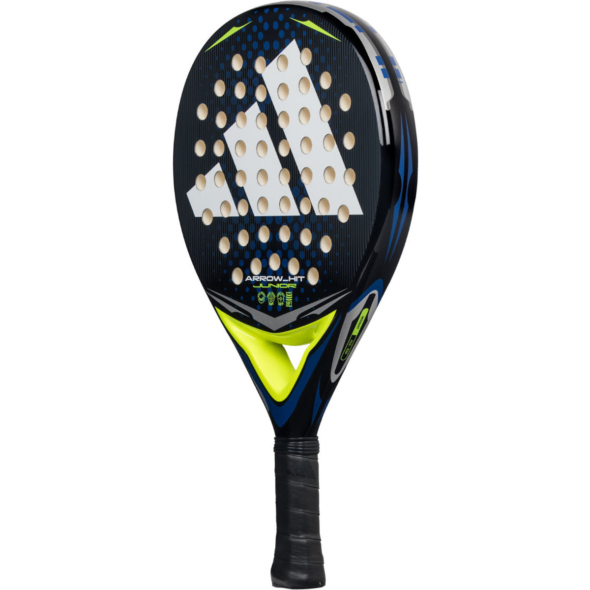 Adidas Arrow Hit Jr 2026 junior padelracket schuin achteraanzicht in limegroen