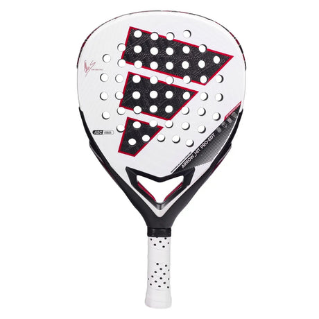 Adidas Arrow Hit Pro EDT 2026 padelracket in wit met zwart en rood, vooraanzicht