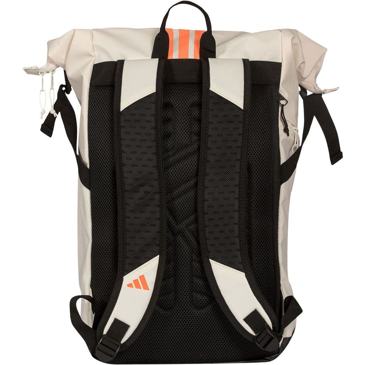 Achterkant van de cremekleurige Adidas Backpack Multigame 2026 met zwarte schouderbanden