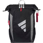 Vooraanzicht van de zwarte Adidas Backpack Multigame 3.4 met grijze zijpanelen en wit logo.
