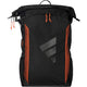 Vooraanzicht van de Adidas Backpack Multigame 3.4 in zwart met oranje zijpanelen.