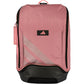 Vooraanzicht van de roze Adidas Backpack Protour 2026 met zilveren streep en zwarte bodem.