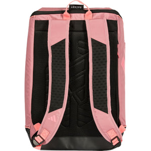 Achterzijde van de roze Adidas Protour 2026 met zwarte rugpanelen en roze draagbanden.