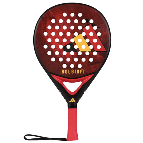 Adidas Belgium WC2026 padelracket in rood met zwart, vooraanzicht met adidas-logo en polsband