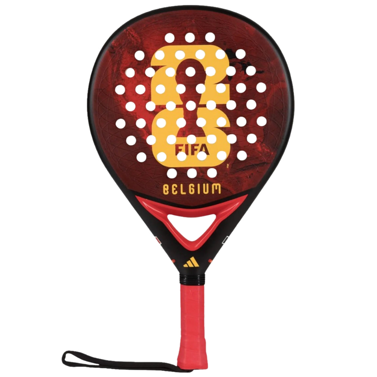 Achterzijde van het Adidas Belgium WC2026 padelracket met goudkleurig FIFA-logo