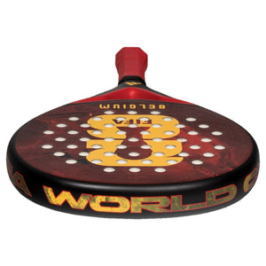 Bovenaanzicht van het Adidas Belgium WC2026 padelracket met goudkleurige World-opdruk