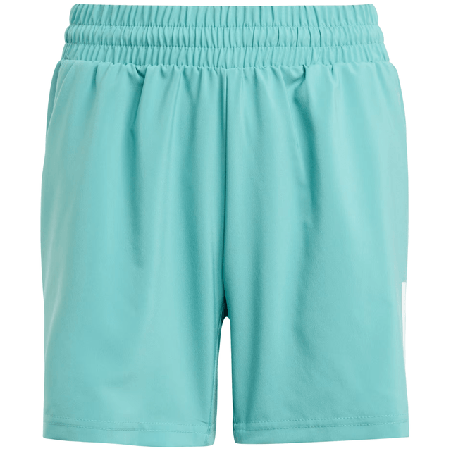 Vooraanzicht van de turquoise Adidas Boys Club 3-Stripe Shorts met elastische taille en steekzakken