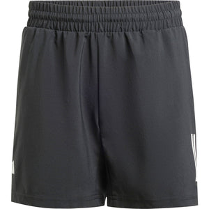 Vooraanzicht van de zwarte Adidas Boys Club 3-Stripe Shorts met witte strepen op de rechterpijp