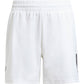 Vooraanzicht van de witte Adidas Boys Club 3-Stripe Shorts met zwarte strepen op de pijp