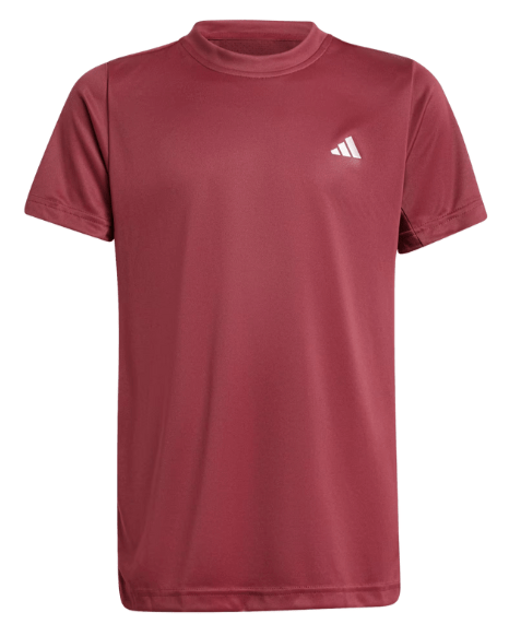 Vooraanzicht van het bordeauxrode Adidas Boys Club T-shirt met wit logo op de rechterborst