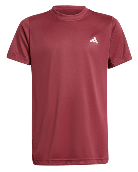 Vooraanzicht van het bordeauxrode Adidas Boys Club T-shirt met wit logo op de rechterborst