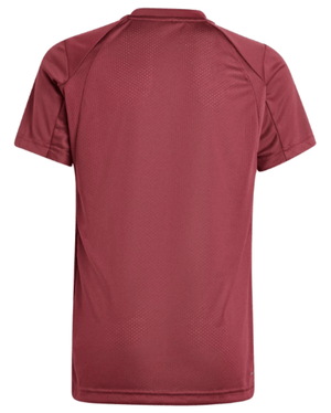Achteraanzicht van het bordeauxrode Adidas Boys Club T-shirt met raglanmouwen en ronde hals