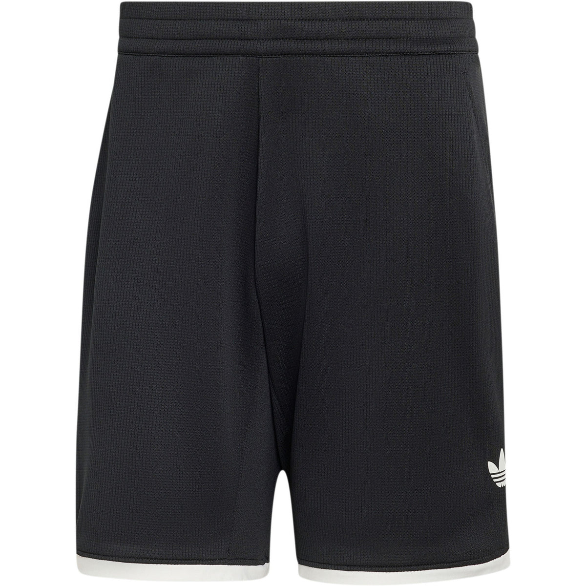 Zwarte Adidas Classics short plat gefotografeerd met witte zoombies
