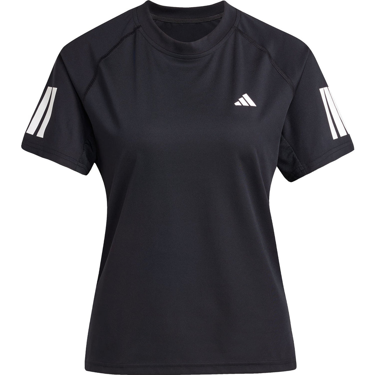 Vooraanzicht van het zwarte Adidas Club T-shirt met witte strepen en logo op de borst