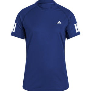 Vooraanzicht van het donkerblauwe Adidas Club T-shirt met witte strepen op de mouwen
