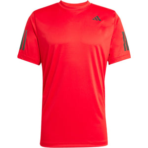 Rood Adidas Club 3-Stripes T-shirt voor heren, plat vooraanzicht met strepen