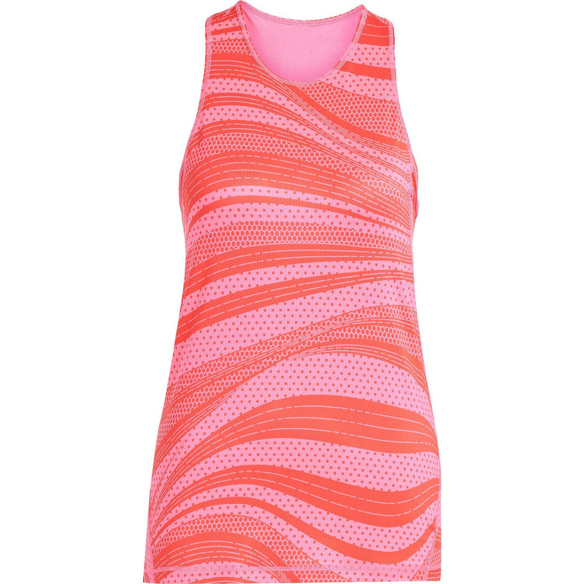 Vooraanzicht van de roze Adidas Club Graphic Tank met golvend streep- en stippendessin