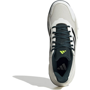 Bovenaanzicht van de cremekleurige Adidas Courtjam Control 3 M met gele accenten