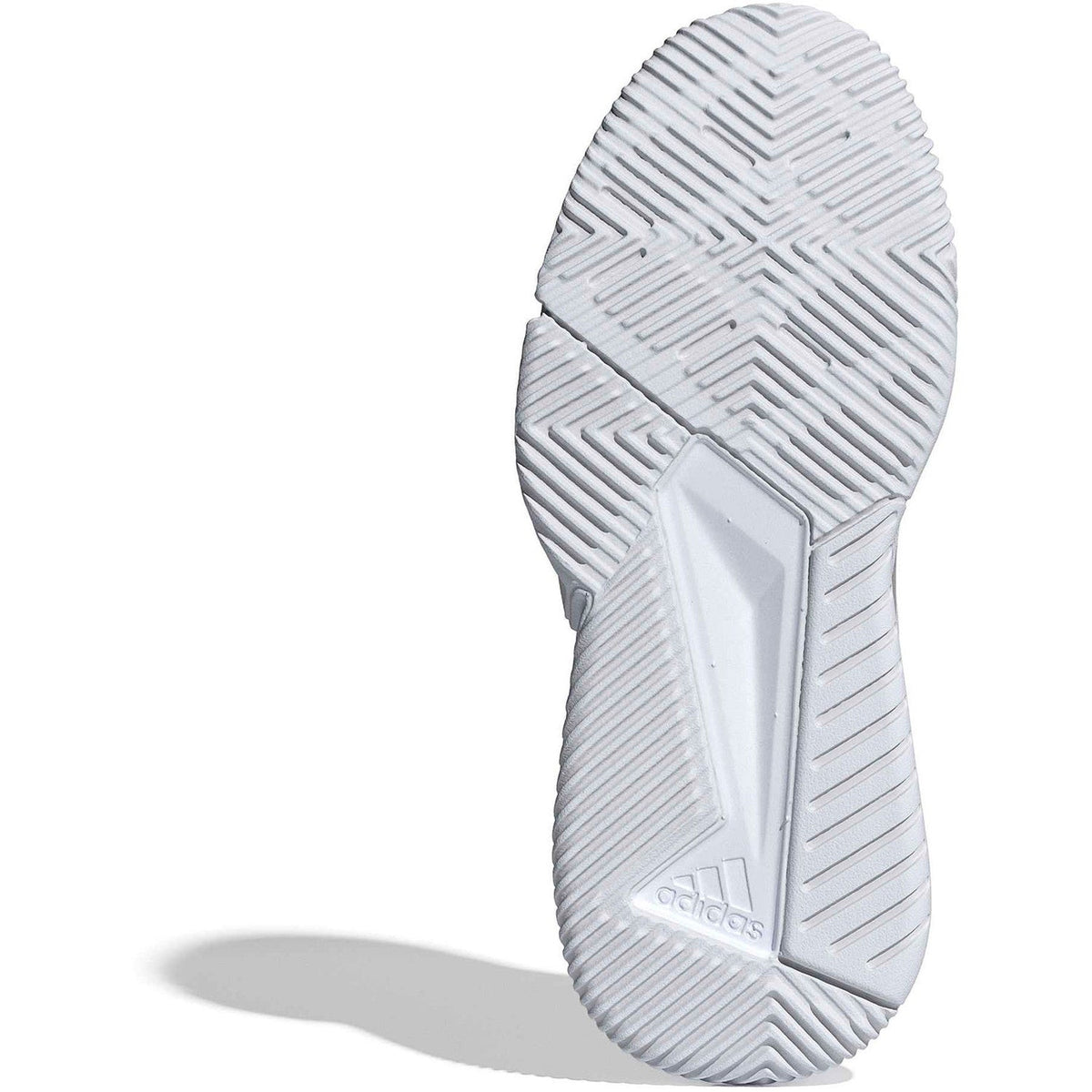 Witte zool van de Adidas Courtquick W met visgraatprofiel voor kunstgras