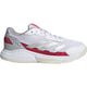 Witte Adidas Courtquick W met rode zoolrand en zilveren strepen, zijaanzicht