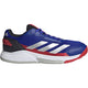Adidas Courtquick in blauw met rood en zilveren strepen, zijaanzicht buitenkant