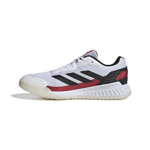 Binnenzijde van de witte Adidas Courtquick met zwarte en rode details