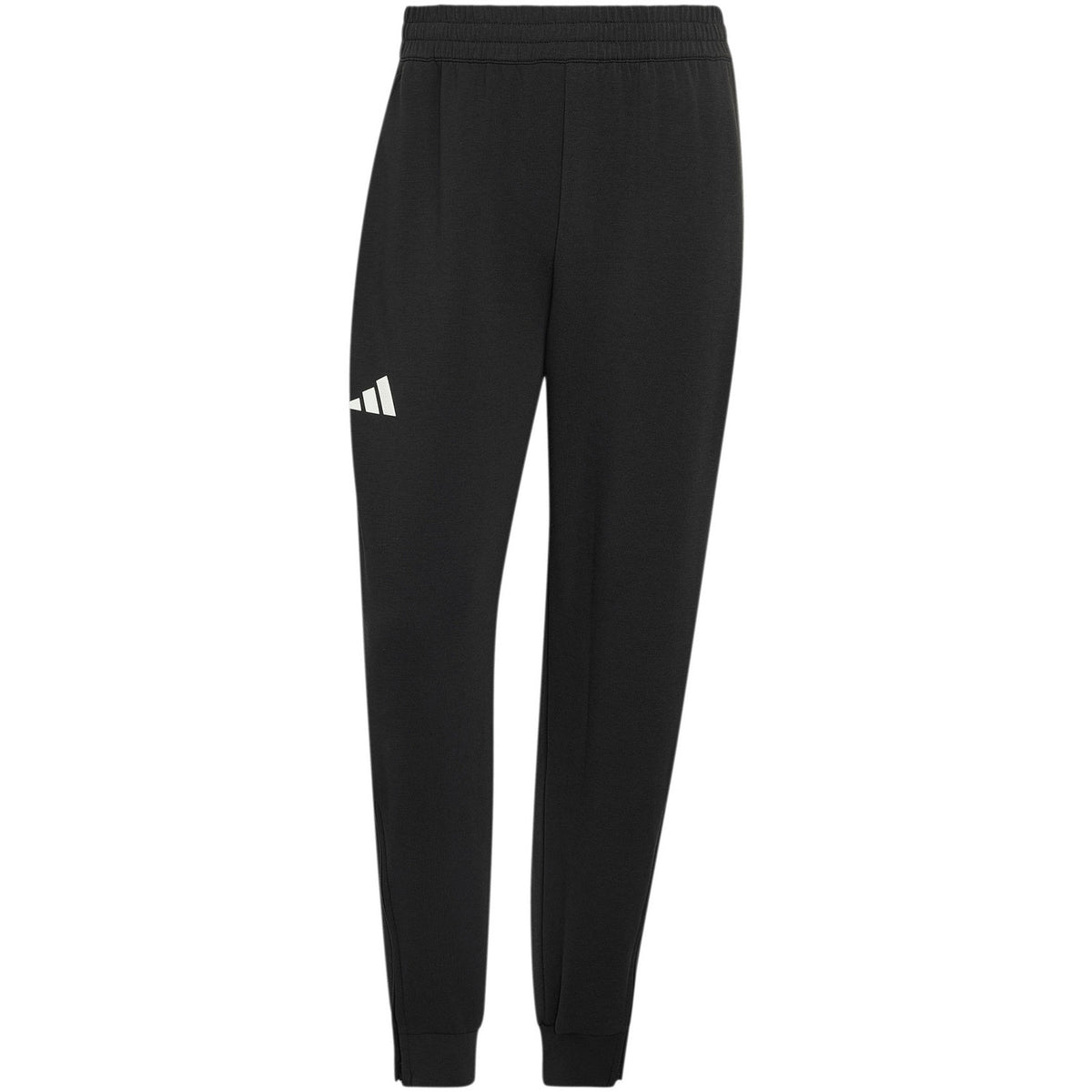Adidas Cover Up trainingsbroek in zwart met logo, plat vooraanzicht