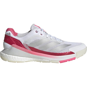 Adidas Crazyquick Boost W in wit met framboosroze, zijaanzicht buitenkant