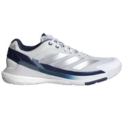 Adidas Crazyquick Boost padelschoen in wit met donkerblauw, zijaanzicht buitenkant
