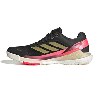 Binnenzijde van de zwarte Adidas Crazyquick Boost met gouden strepen