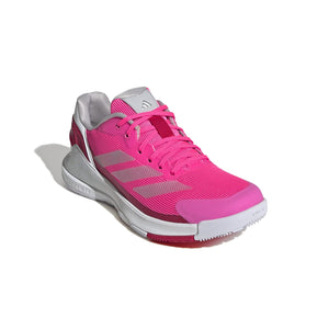 Schuin vooraanzicht van de roze Adidas Crazyquick LS W met roze veters