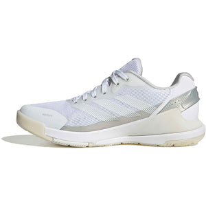 Binnenzijde van de witte Adidas Crazyquick LS W met zilveren hielpartij