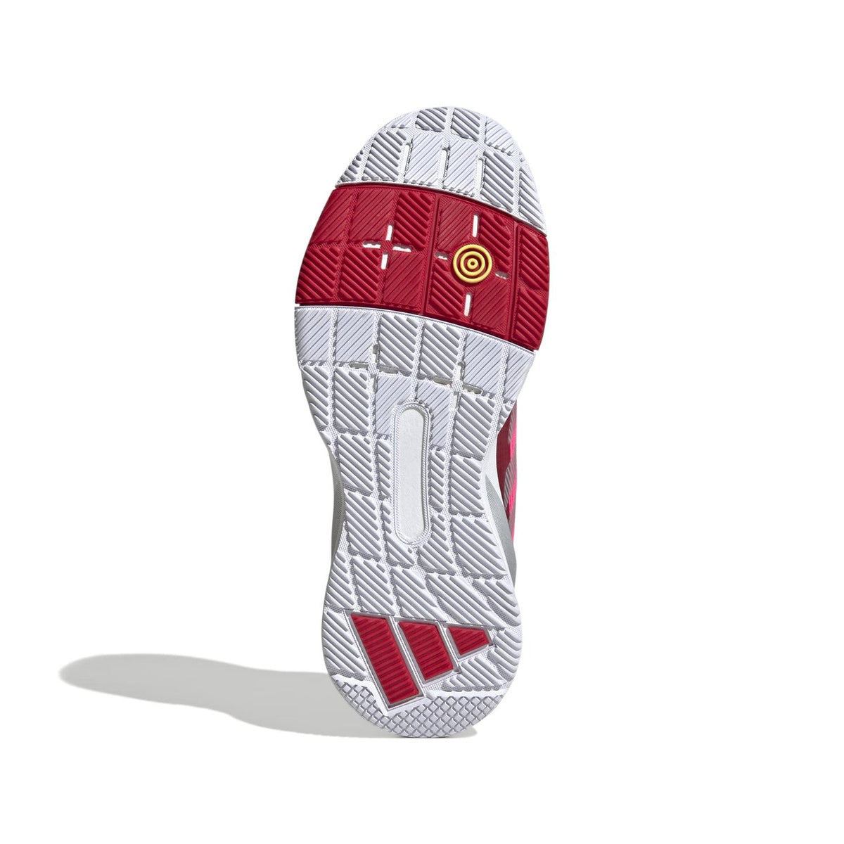 Zool van de roze Adidas Crazyquick LS W met rood draaipunt onder de voorvoet