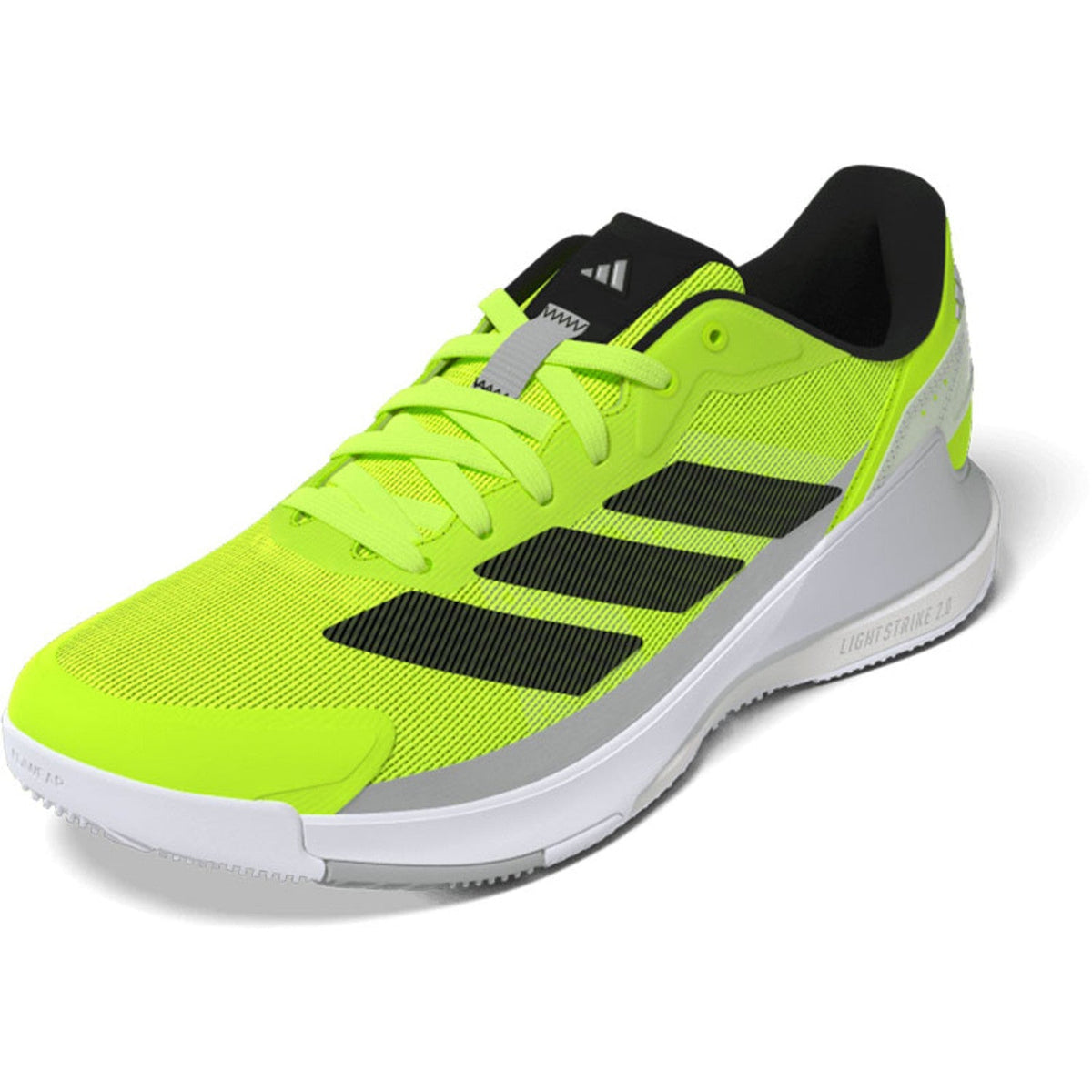 Adidas Crazyquick LS Lime/Black - zijaanzicht van de binnenkant, neongeel bovenwerk met zwarte 3-Stripes, zilveren hielpartij en witte tussenzool