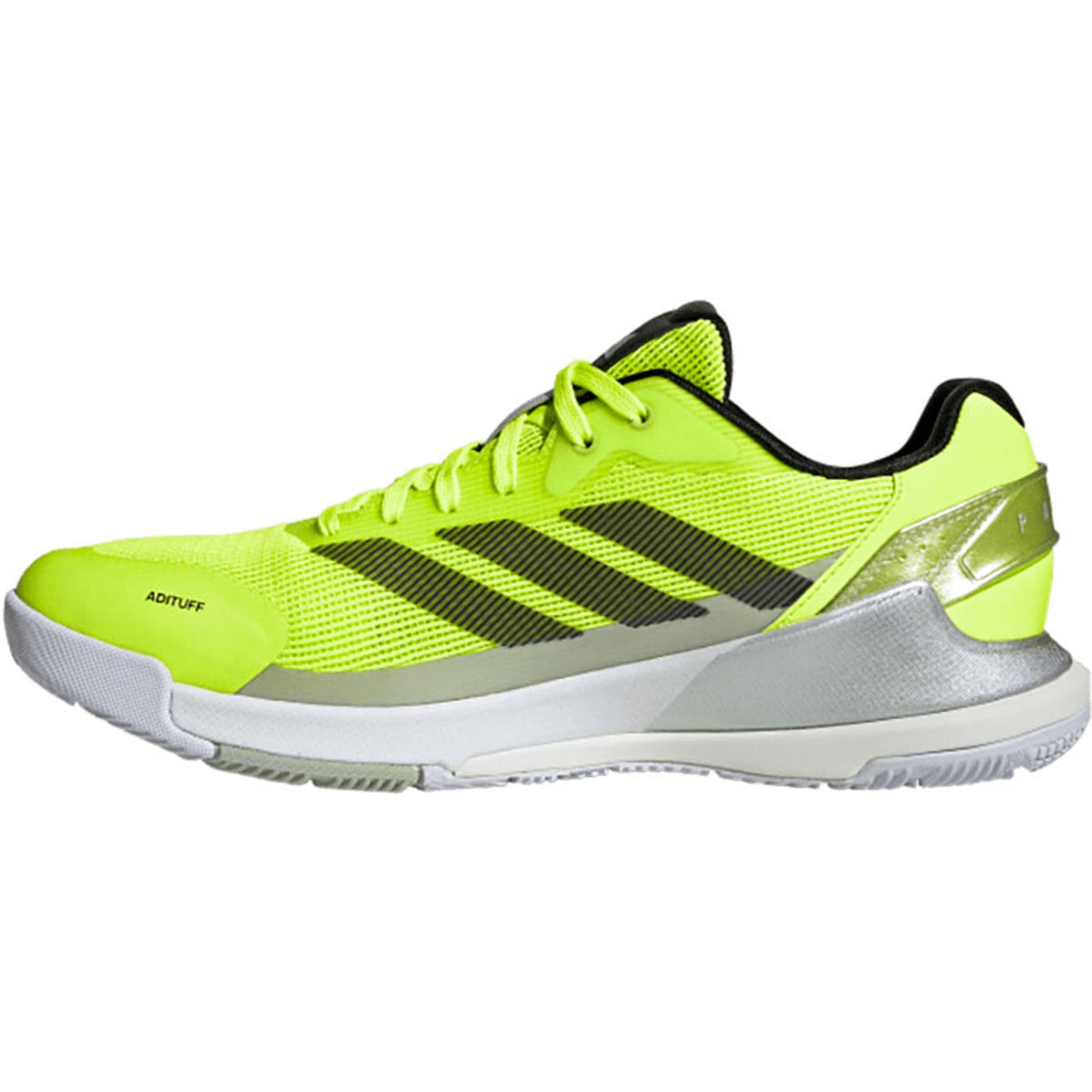 Neongele Adidas Crazyquick LS met witte zool en zwarte strepen, zijaanzicht
