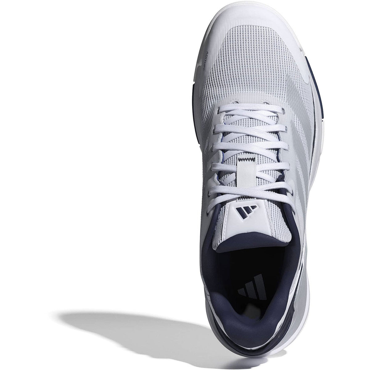 Bovenaanzicht van de witte Adidas Crazyquick LS met donkerblauwe tong en veters