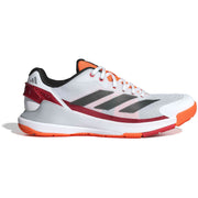 Adidas Crazyquick LS White/Orange - schuin zijaanzicht, wit bovenwerk met donkerrode band, feloranje teenbumper en oranje loopzool