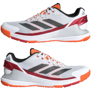 Twee Adidas Crazyquick LS padelschoenen in wit met rode en oranje accenten