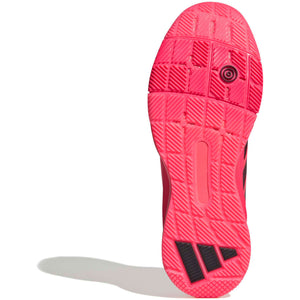 Roze zool van de Adidas Crazyquick LS met zwart draaipunt onder de voorvoet