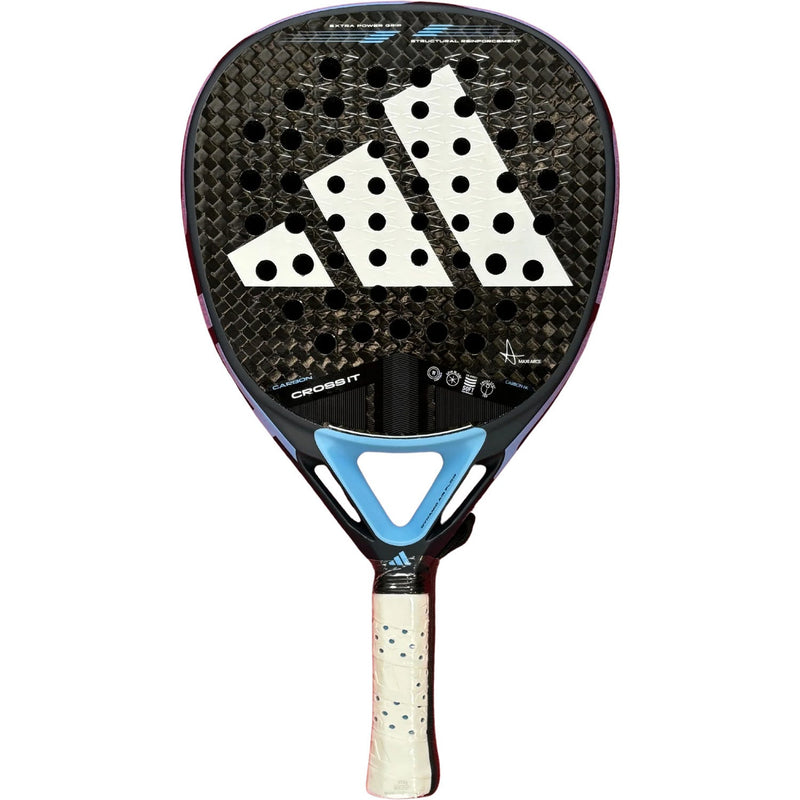 Adidas Cross It Carbon 3.4 padelracket in zwart met lichtblauw, vooraanzicht