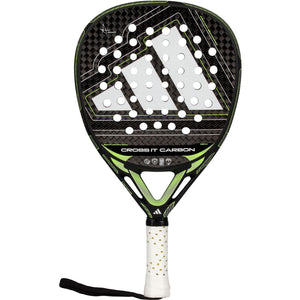Adidas Cross It Carbon 3.5 padelracket in zwart met limegroene accenten en wit logo, vooraanzicht