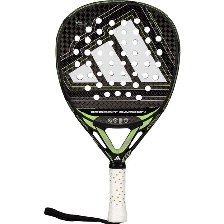 Adidas Cross It Carbon 3.5 padelracket in zwart met limegroene accenten en wit logo, vooraanzicht