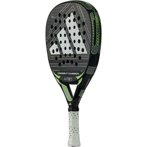 Adidas Cross It Carbon 3.5 padelracket licht gekanteld, zwart carbonblad met limegroene randlijnen