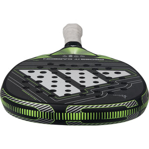 Bovenaanzicht van het Adidas Cross It Carbon 3.5 padelracket met limegroene opdruk op de framerand