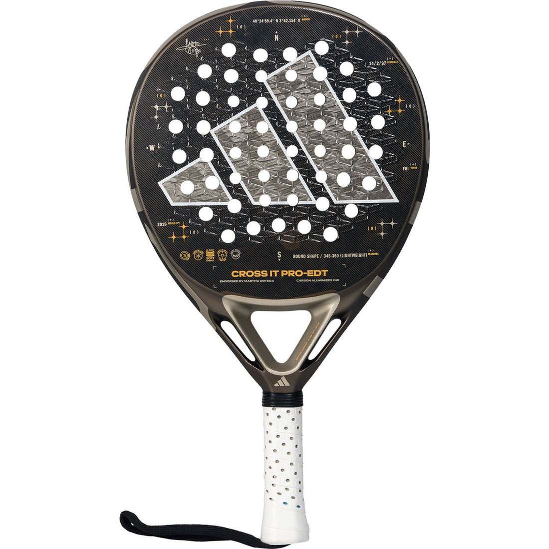 Adidas Cross It Pro Limited Edition padelracket in zwart met gouden accenten, vooraanzicht