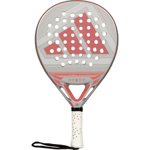 Adidas Cross It Team Light 3.5 dames padelracket in zilvergrijs met roze, vooraanzicht