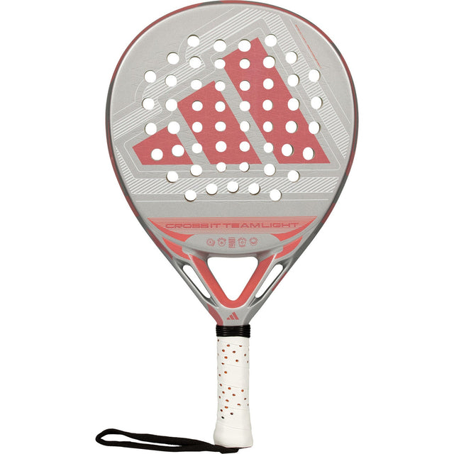 Adidas Cross It Team Light 3.5 dames padelracket in zilvergrijs met roze, vooraanzicht