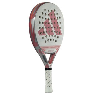 Adidas Cross It Team Light 3.5 padelracket schuin vooraanzicht, rondvorm in zilver en roze
