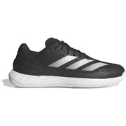 Adidas Defiant Speed M padelschoen in zwart met witte strepen, zijaanzicht buitenkant